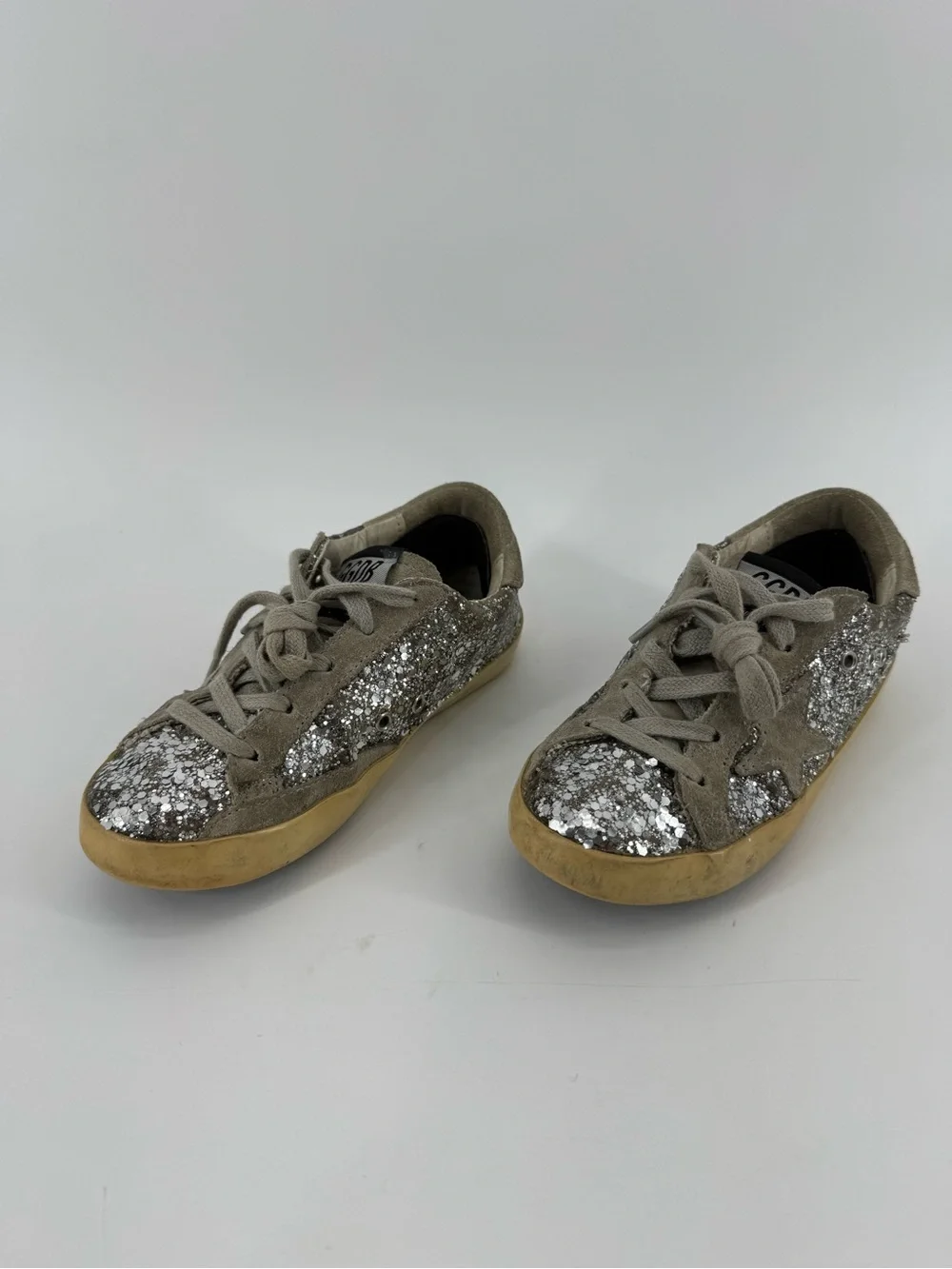 Kids Golden Goose Sparkle Lace-Up Sneaker in Silver Glitter Sequins